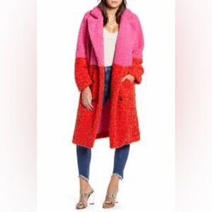 BLANKNYC Arrival Colorblock Faux Fur Coat, Size M